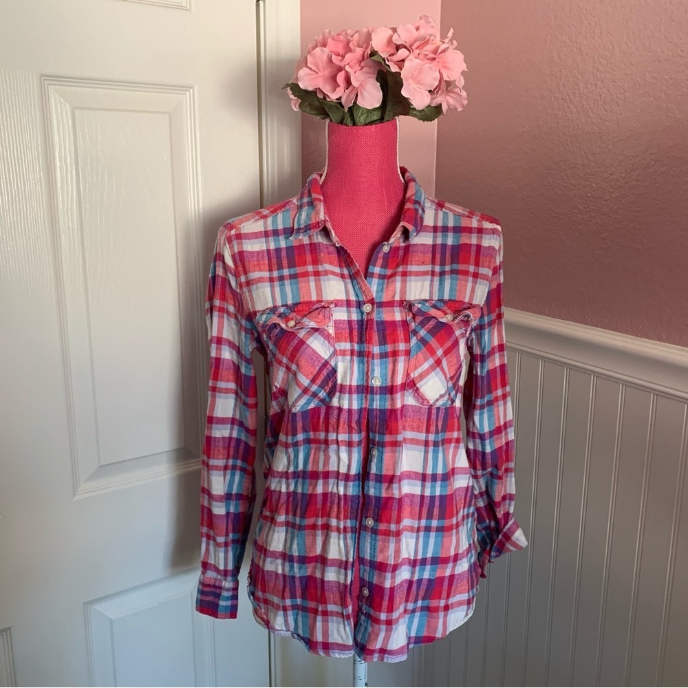 👗American Eagle Outfitters Perfect Red White and Blue perfect Flannel, size smal